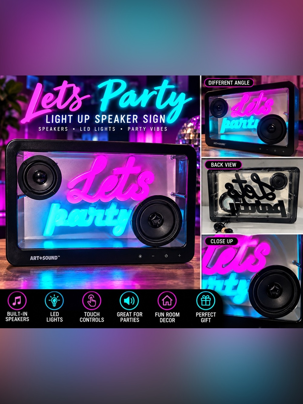 Lets Party LED Light-Up Speaker Sign - Pink & Blue BRAND NEW No Box
